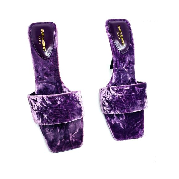 Saint Laurent Baliqua 105 Velvet Mule Sandals Malva Purple High Heel EU 37.5